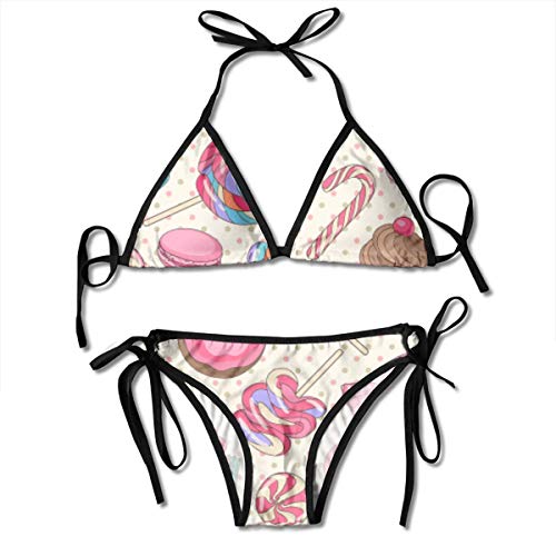 Mujeres Coloridas Dulces Lollipop Candy Macaroon Cupcake Dos Piezas Conjuntos de Bikini para Mujeres Push up Swimwear Summer Tube Top Sling Split Two P