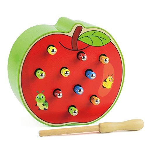 MYHH Juguetes de Madera for niños Catch Worms Juegos con Magnética Criatura Palo Montessori Juguetes educativos Bloques interactivos (Apple). (Color : Apple)