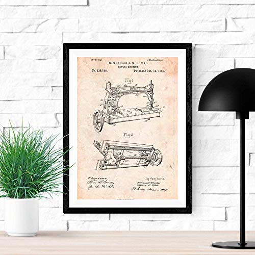 Nacnic Poster de Patente de Maquina de Coser. Lámina para enmarcar. Poster con diseños, Patentes, Planos de inventos Famosos. Tamaño (A3 con Marco)