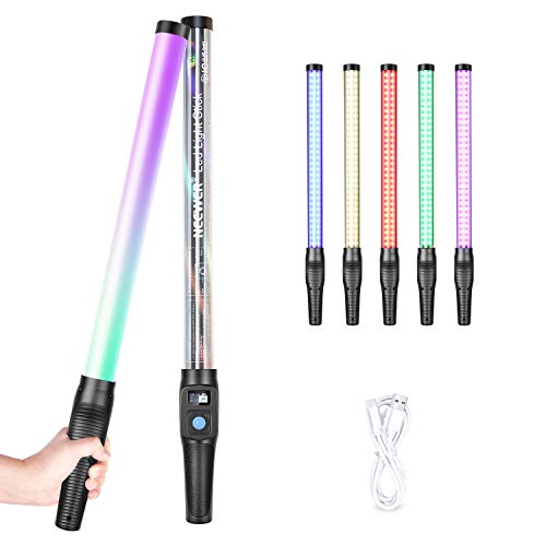 Neewer Barra Luz Video LED RGB Mano 18W para Iluminación Video Fotográfica Pantalla TFT CRI96+ 3000-6500K 0-360 Colores Ajustables 18 Situaciones Aplicables con Batería Recargable Incorporada 2200mAH