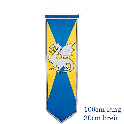 NET TOYS Estandarte con Dragón - Amarillo-Azul | Blasón Medieval | Bandera con Blasón | Decoración Fiesta Caballeros