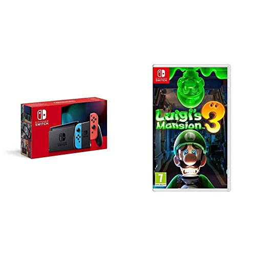 Nintendo Switch - Consola Estándar, Color Azul Neón/Rojo Neón + Luigi's Mansion 3