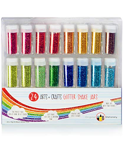 Original Stationery Set de 24 botes de purpurina para manualidades - Glitter Shake Jars para álbum de recortes, cara, uñas y ojos - Brillantina DIY Regalos para niñas y niños