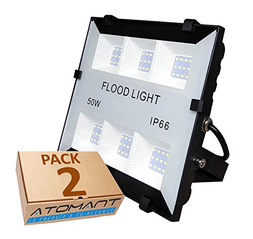 Pack 2x Foco Proyector Led Slim 50w. Color Blanco Frío (6500K). Más Elegante. 5000 Lumenes. A++