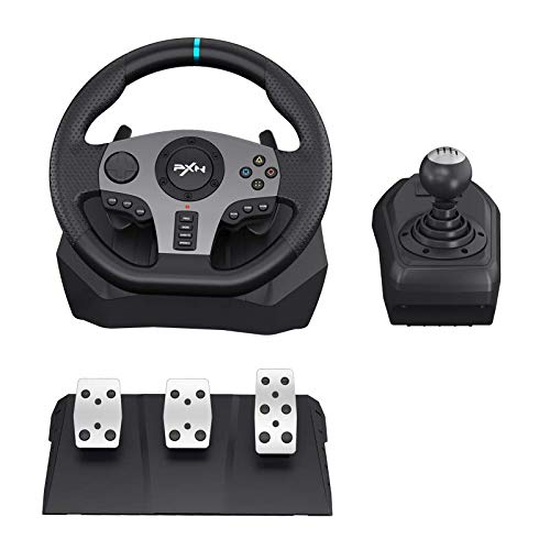 PC Steering Wheel, PXN V9 Universal Usb Car Sim 270/900 degree Race Steering Wheel with 3-pedal Pedals And Shifter Bundle for PS3, PS4, Xbox, One, Nintendo Switch