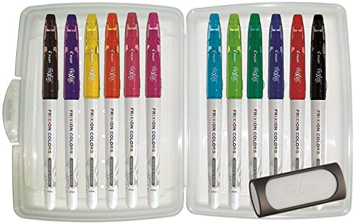 Pilot 4144S12 FriXion Colors Feutres de coloriage, effaçable, lot de 12 12 Stifte + Box + Radierer coleurs assorties