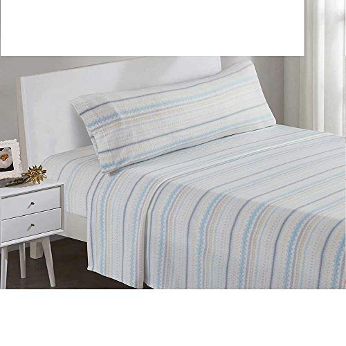 PimpamTex – Juego de Sábanas Termales Estampadas para Invierno Térmicas para Cama – (Cama 135, Navidad Celeste/Beige)