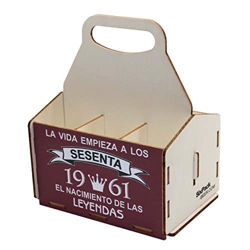 Portacervezas de madera, paquete de seis cervezas, caja portadora de seis, portacervezas de seis, regalo cerveza, cumpleaños 60 años, regalo 60 años, de madera, 60 cumpleaños, cumpleaños hombre, 1961