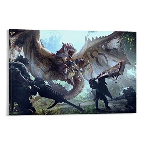 Póster de Monster Hunter World Monster Dragón sobre lienzo y póster de pared con impresión artística moderna para habitación familiar, 30 x 45 cm