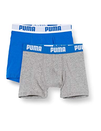 PUMA Basic Boxers Boxer, Multicolor (Azul/Gris 417), 134 cm-140 cm (Pack de 2) para Niños