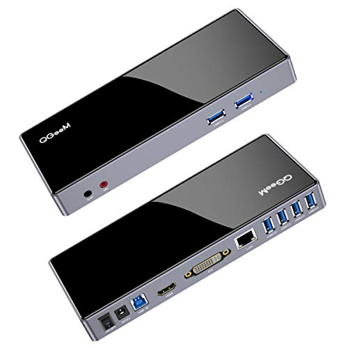 QGeeM USB 3.0 Universal portátil Docking Station Windows, Chrome OS,Mac os10.8 superior (doble video HDMI y DVI/VGA, Gigabit Ethernet, audio, 6 puertos USB 3.0), estación de acoplamiento doble monitor