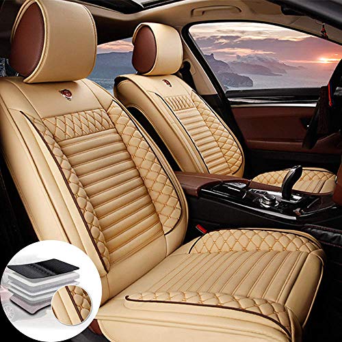 Qiaodi Juego de 2 fundas para asientos delanteros de coche de piel para Citroen C2 C3 C4 C5 C6 DS3 DS4 DS5 C4L C-ZERO E-mehari, compatible con airbag (Beige)