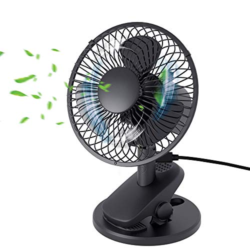 QINUKER Ventilador de Clip oscilante accionado con USB de Escritorio, Mini Mesa de enfriamiento portátil 3 configuraciones Velocidad para Cochecito bebé Oficina en casa Escuela Viajes Negro