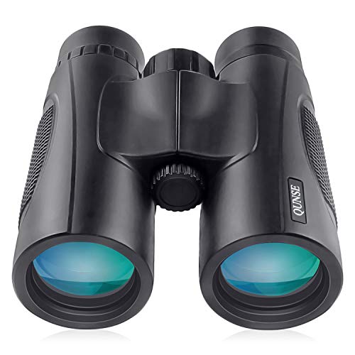 QUNSE Prismáticos Profesionales, Compactos 10x42 HD, Prismas Superiores Bak4 y Lentes ópticos FMC, para Observación de Aves, Camping, Conciertos, Caza, Safaris al Aire Libre (10x42)