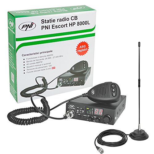 Radio CB Kit PNI ESCORTA HP 8000L ASQ + Antena CB PNI Extra 40 SWR 1.0, 44 cm de Altura, Cable RG58 de 4 m y Soporte magnético incluidos
