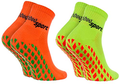 Rainbow Socks - Hombre Mujer Calcetines Antideslizantes de Deporte - 2 Pares - Naranja Verde - Talla 42-43