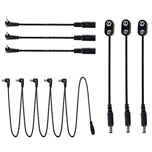 Rayzm Set de Cables de Efectos para Guitarra, Cable de Conexión en Cadena (5 Conectores), Cable de Clip para Batería, Cable Convertidor de Voltaje para Pedales de Effectos de Guitarra/Bajo