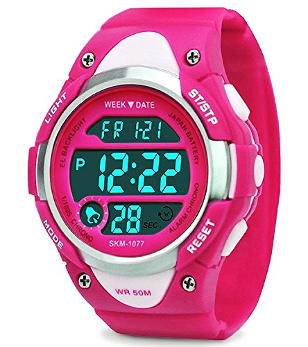 Relojes Digitales para niñas Regalos - Niños Deportes al Aire Libre Reloj con LED, 5 ATM Deportes Infantiles Impermeables Relojes electrónicos con Reloj Despertador para Adolescentes Rose por RSVOM