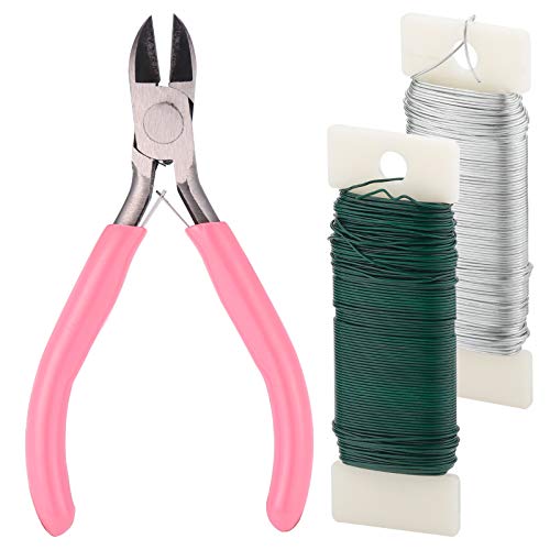 Rybtd 3 piezas Kit de herramientas para arreglos florales con 0,7mm alambre verde para floristería(Verde/Plateado)Tijeras diagonales para embalaje de ramo,decoración de muebles de boda y manualidades