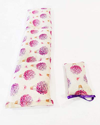 Saco térmico TitiSaquitos de trigo y lavanda 13 x 55 cm + bolsita de lavanda. Con cierre con velcro para vaciar y lavar funda (Modelo Hortensias)