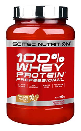 Scitec Nutrition 100% Whey Protein Professional con aminoácidos clave y enzimas digestivas adicionales, 920 g, Chocolate-Avellana
