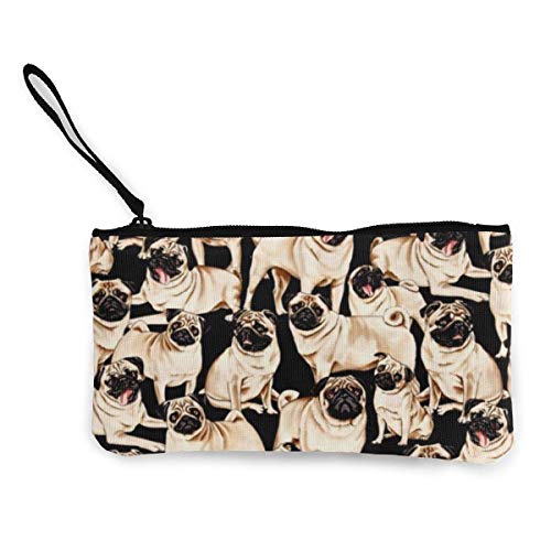 SDFGJ Estampas De Tecidos Com Pug Mujeres y niñas Monedero de Lona de Moda Lindo Monedero Monedero con Cremallera Monedero pequeño Carteras para Llavero Bolsas de Viaje de Dinero