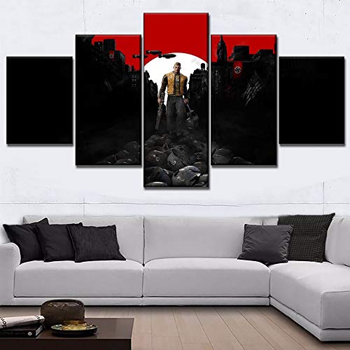 Shentop Imagenes Enmarcadas 5 Panel Impresión En Lienzo Wolfenstein 2 Poster Modern Decor Framework The New Colossus Painting Home Decorative Bedroom Wall Art-Sin Marco