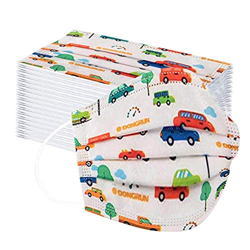 SilenceID 50 Piezas Niños Protección 3 Capas con Elástico, Impresión de Coches de Dibujos Animados para Actividades Diarias, al Aire Libre, Escuela, Fiesta-110606 (Multicolor)