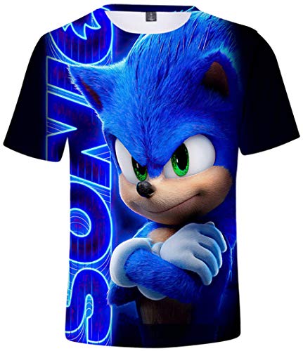 Silver Basic Camiseta Deportiva para Niños 3D Inspirada en la Popular Película y Videojuego Sonic The Hedgehog Summer T-Shirt Sonic Cosplay tee Top S,921Sonic Costume Azul-3