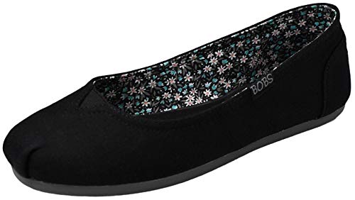 Skechers BOBS Bobs - Zapatos de ballet para mujer con parte trasera de lino y felpa, negro (Negro / Gris), 38.5 EU