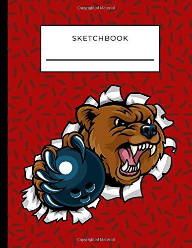 Sketchbook: Grizzly Bear with Bowling Ball on Red Cover / Unruled Unlined Paper / 8.5x11 Inches, Notebook Size / Design Book / Great Gift for Creatives, Artists and People Who Love To Draw