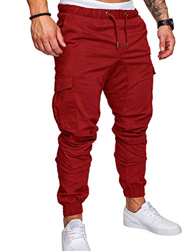 SOMTHRON Hombre Cinturón de Cintura elástico Pantalones de chándal de algodón Largo Jogging Pantalones de Carga Deportiva de Talla Grande Pantalones Cortos con(WR,2XL) Bolsillos Pantalones