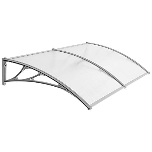 SONGMICS Marquesina de policarbonato, Toldo para puerta, 155 x 96 cm, Cubierta de lluvia para ventana del balcón, Transparente y Gris GVH158