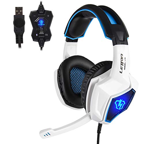 Spirit Wolf 7.1 Canal Virtual Surround Stereo USB PC Gaming Headset Wired sobre la Oreja los Auriculares con Control de Volumen de microfono con cancelacion de Ruido de luz LED (Black White)