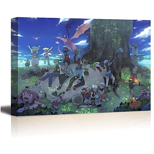 SSKJTC Lienzo impreso Pokemon Chatting on The Big Fat Cat Under The Tree Art Print en lienzo envuelto para paredes de 40,4 x 30,8 cm