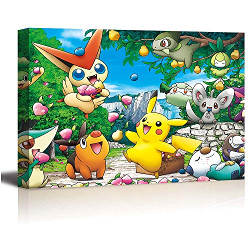 SSKJTC - Pintura de personajes de Pokemon felizmente recogiendo frutas del bosque para decoración del hogar, 36 x 64 pulgadas