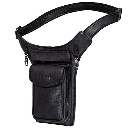 STILORD 'Frankie' Riñonera Bandolera Cuero Vintage Bolso de Cinturón Cruzada para Hombre Mujer Bolsa Cintura Piel Crossbody Bag para Fiest Deporte Viaje, Color:Negro