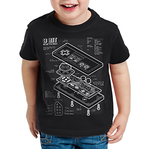 style3 NES Controlador Fotocalco Azul Camiseta para Niños T-Shirt 8-bit Mario Donkey Bros Kong, Color:Nero;Talla:104