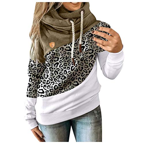 Sudadera con Capucha de Manga Larga con Contraste de Leopardo Informal para Mujer Tops