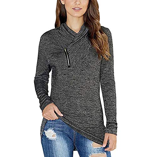 Sudaderas Deportivas Sueltas Informales con Cuello de Capucha y Cremallera de Punto de Manga Larga para Mujer (Negro, XL)