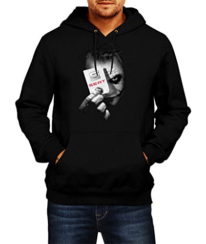 SWEATSHIRT Seat Joker 1 Logo Sudaderas con Capucha Hoodie Ropa Hombre Men Car Auto tee Black Grey Negro Gris Long Sleeves Mangas Largas Present Christmas (L, Black)