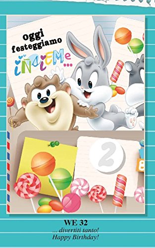Tarjeta Felicitación cumpleaños con rueda de 1 a 9 años Bugs Bunny Y Tazz Looney Tunes Warner Bros