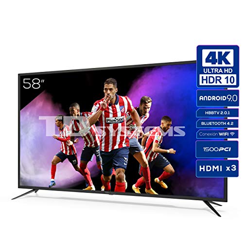 TD Systems K58DLJ12US - Televisores Smart TV 58 Pulgadas 4k UHD Android 9.0 y HBBTV, 1500 PCI Hz, 3X HDMI, 2X USB. DVB-T2/C/S2, Modo Hotel. Televisiones