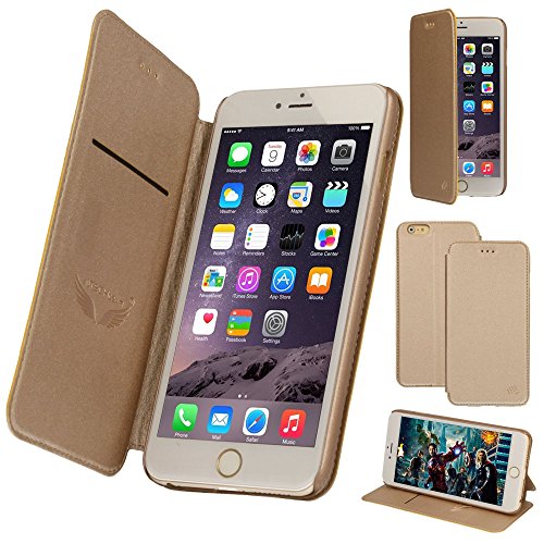 TECHGEAR® SVELTE (M) Apple iPhone 6s Plus, iPhone 6 Plus 5.5" Stylish Slim Folio Protective Case Cover with Card Slot & Stand in Metallic Inspired Colours (Gold), [Importado de UK]