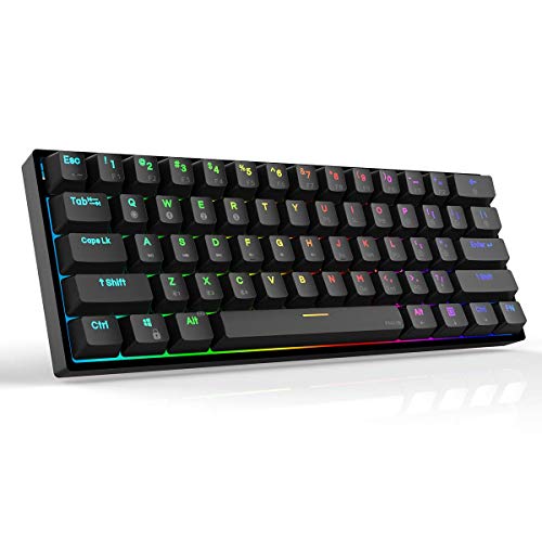 Teclado para Juegos al 60%, 61 Teclas Bluetooth 5.1 Teclado mecánico inalámbrico/con Cable RGB retroiluminado con tecla PBT, Intercambiable en Caliente a Prueba de Agua(Interruptor Negro)