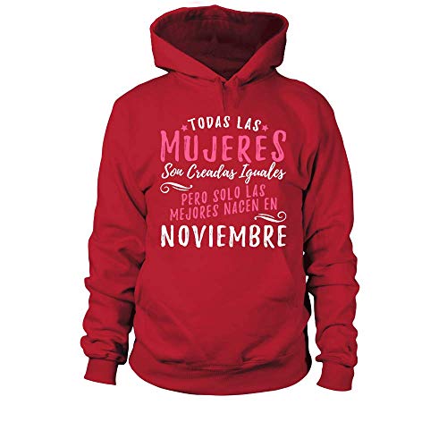 TEEZILY Sudadera con Capucha Unisex Mujeres - NOVIENBRE - Rojo - 3XL