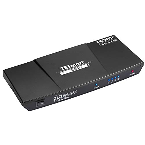 TESmart HDMI Splitter 1 in 4 out 4K@60Hz CEC,Splitter HDMI suporta HDR10,HDCP 2.2,Dip,HDMI Switcher Splitter 1 Entradas a 4 Salida Control 7 modalità EDID per Xbox,PS3/4,BLU-Ray,Firestick,TV(Negro)