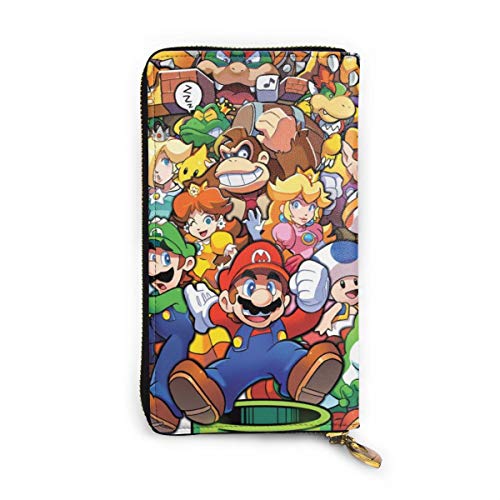 The Legend of Zelda Superhero Super Mario Smash Bros Cartera RFID Bloqueo Cartera de cuero genuino Zip alrededor del titular de la tarjeta organizador embrague