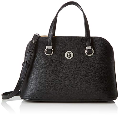 Tommy Hilfiger - Th Core Med Satchel, Bolsos bandolera Mujer, Negro (Black & Warm Sand), 12x19x28 cm (B x H T)