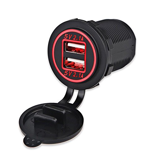 TOOGOO 5V 4.2A Dual 2USB Cargador Adaptador de Enchufe Toma de Corriente para Motocicleta Coche 12V 24V (Rojo)